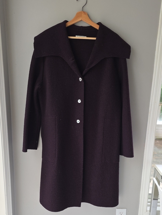 muriel dombret Jackets & Blazers - Muriel Dombret - Canadian Fashion Designer Wool Long Peacoat in Dark Plum